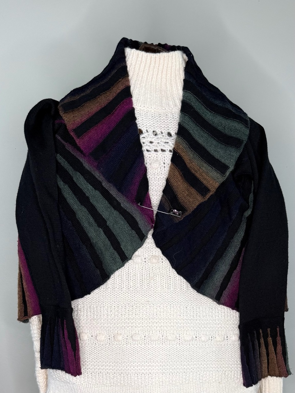 Angel Black Shrug with Multicolor Striped Collar
